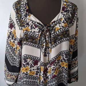 Heart Soul Women's Blouse Size XL Multi Color 3/4 Sleeves V Neckline